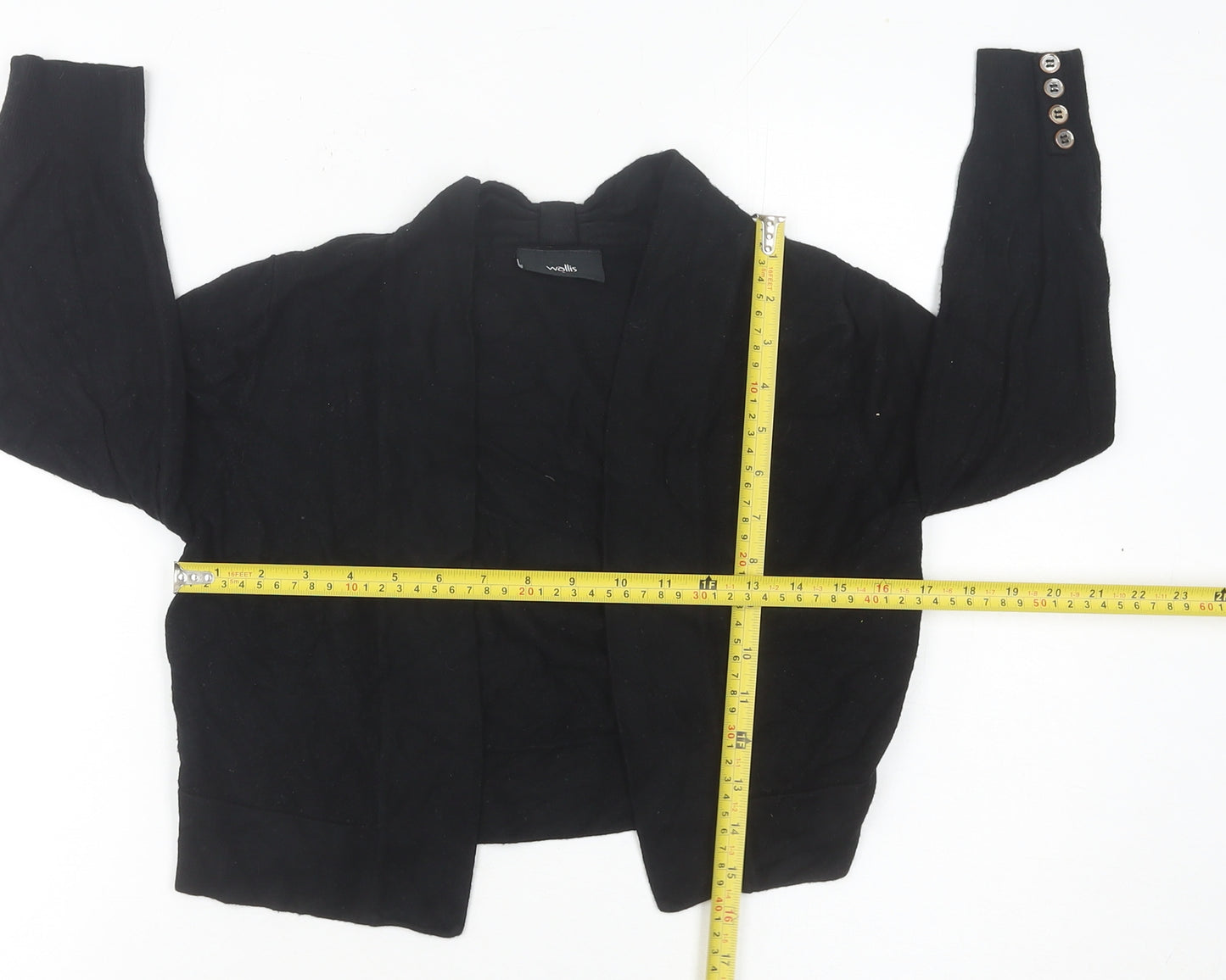 Wallis Women’s Black Collared Open Cardigan Size S Knit Long Sleeve