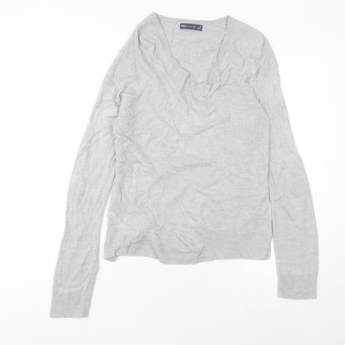 Marks and Spencer Women’s Grey V-Neck Jumper Size 12 Acrylic Knit