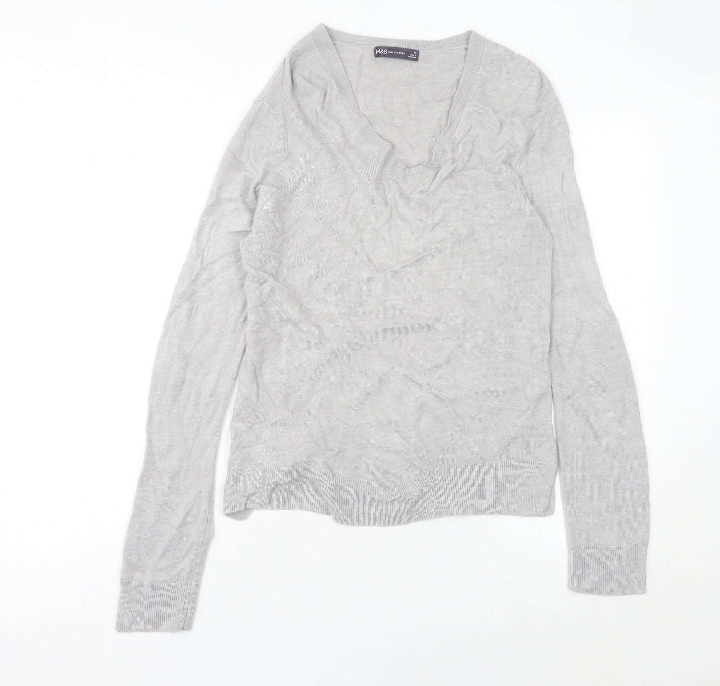 Marks and Spencer Women’s Grey V-Neck Jumper Size 12 Acrylic Knit