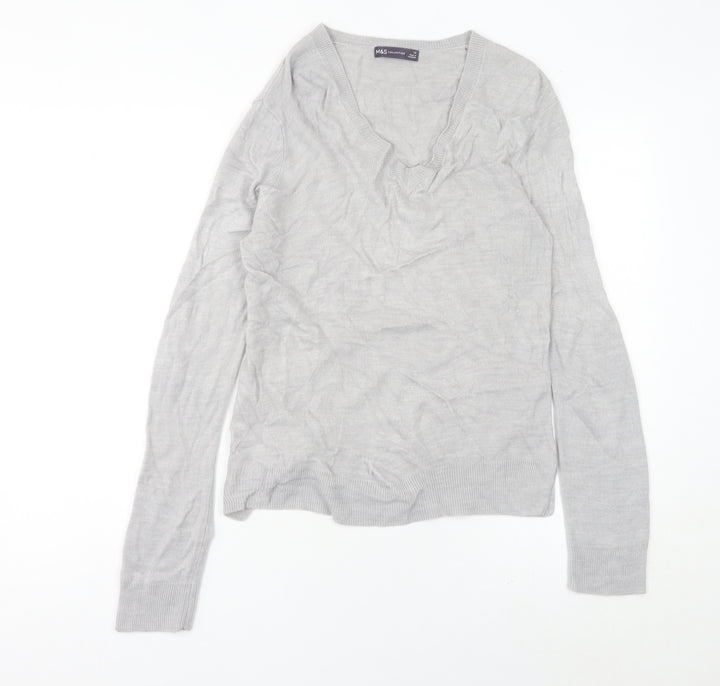 Marks and Spencer Women’s Grey V-Neck Jumper Size 12 Acrylic Knit