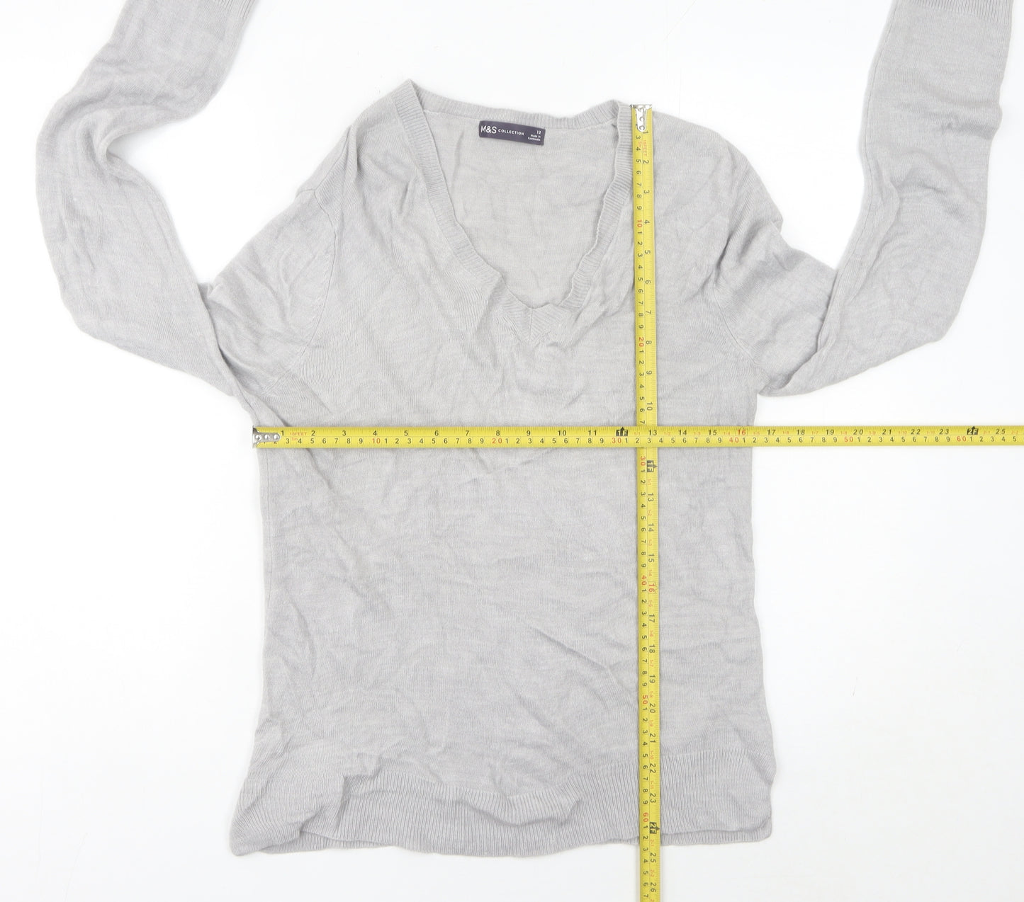 Marks and Spencer Women’s Grey V-Neck Jumper Size 12 Acrylic Knit