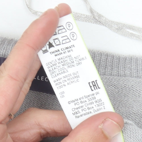 Marks and Spencer Women’s Grey V-Neck Jumper Size 12 Acrylic Knit
