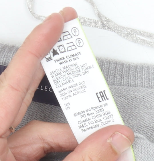 Marks and Spencer Women’s Grey V-Neck Jumper Size 12 Acrylic Knit