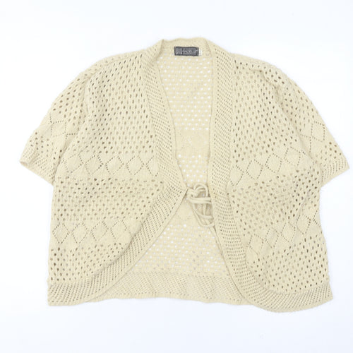 Gazelle Womens Beige Open Knit Cardigan M Short Sleeve V Neck