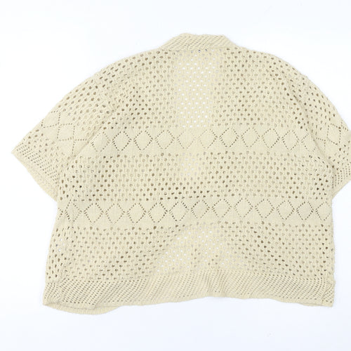 Gazelle Womens Beige Open Knit Cardigan M Short Sleeve V Neck