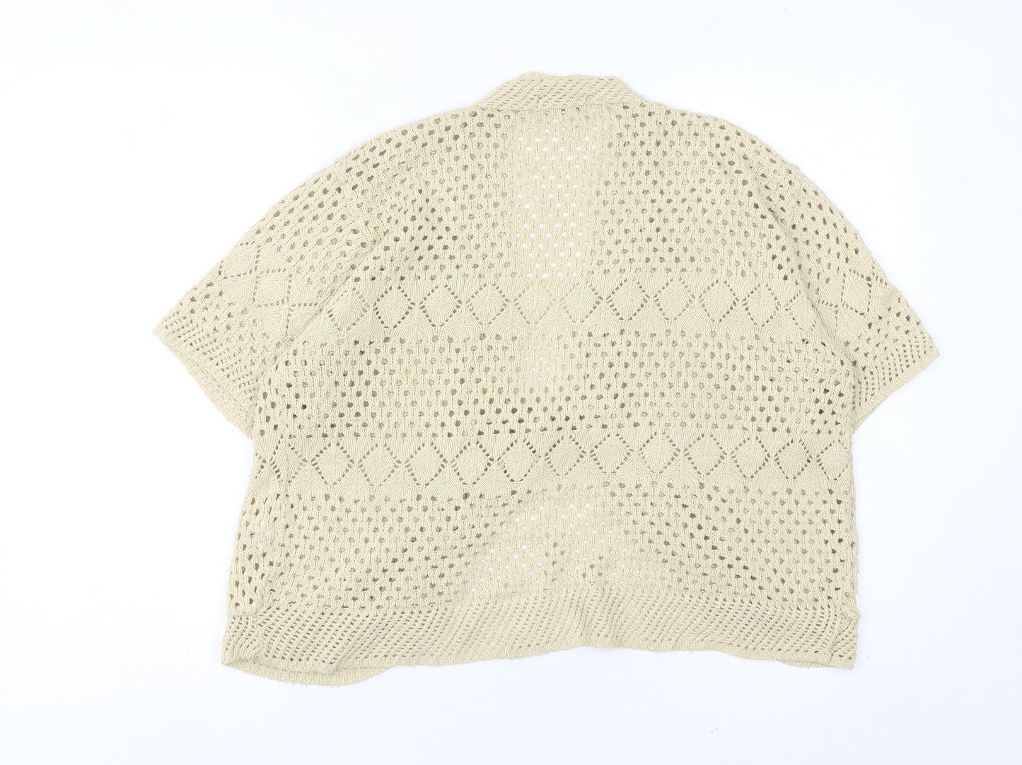 Gazelle Womens Beige Open Knit Cardigan M Short Sleeve V Neck