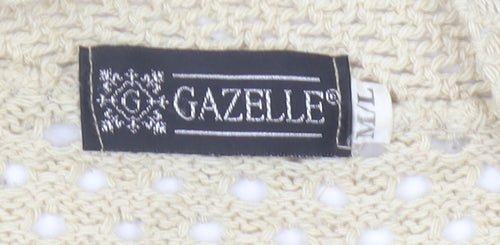 Gazelle Womens Beige Open Knit Cardigan M Short Sleeve V Neck
