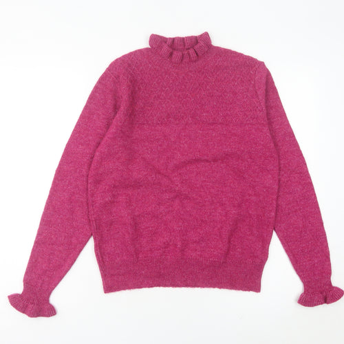 RR Women’s Pink Mock Neck Ruffle Sleeve Pullover Jumper M