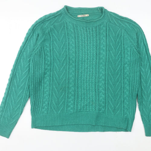 Pull&Bear Womens Green Cable-Knit Acrylic Jumper Size S