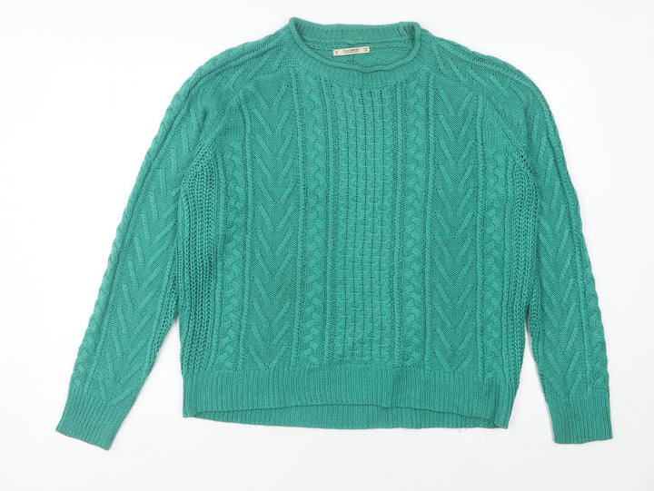 Pull&Bear Womens Green Cable-Knit Acrylic Jumper Size S