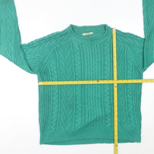 Pull&Bear Womens Green Cable-Knit Acrylic Jumper Size S