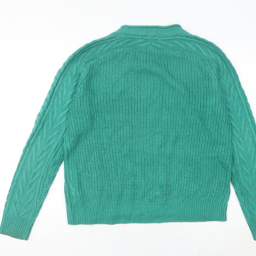 Pull&Bear Womens Green Cable-Knit Acrylic Jumper Size S