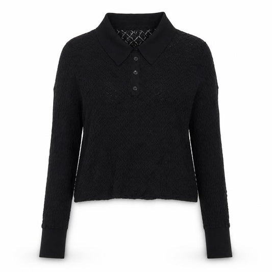 Front view of Zara women’s black collared knit button-up cropped top, size UK 12