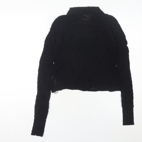 Zara Womens Black Collared Knit Button-Up Cropped Top Size 12
