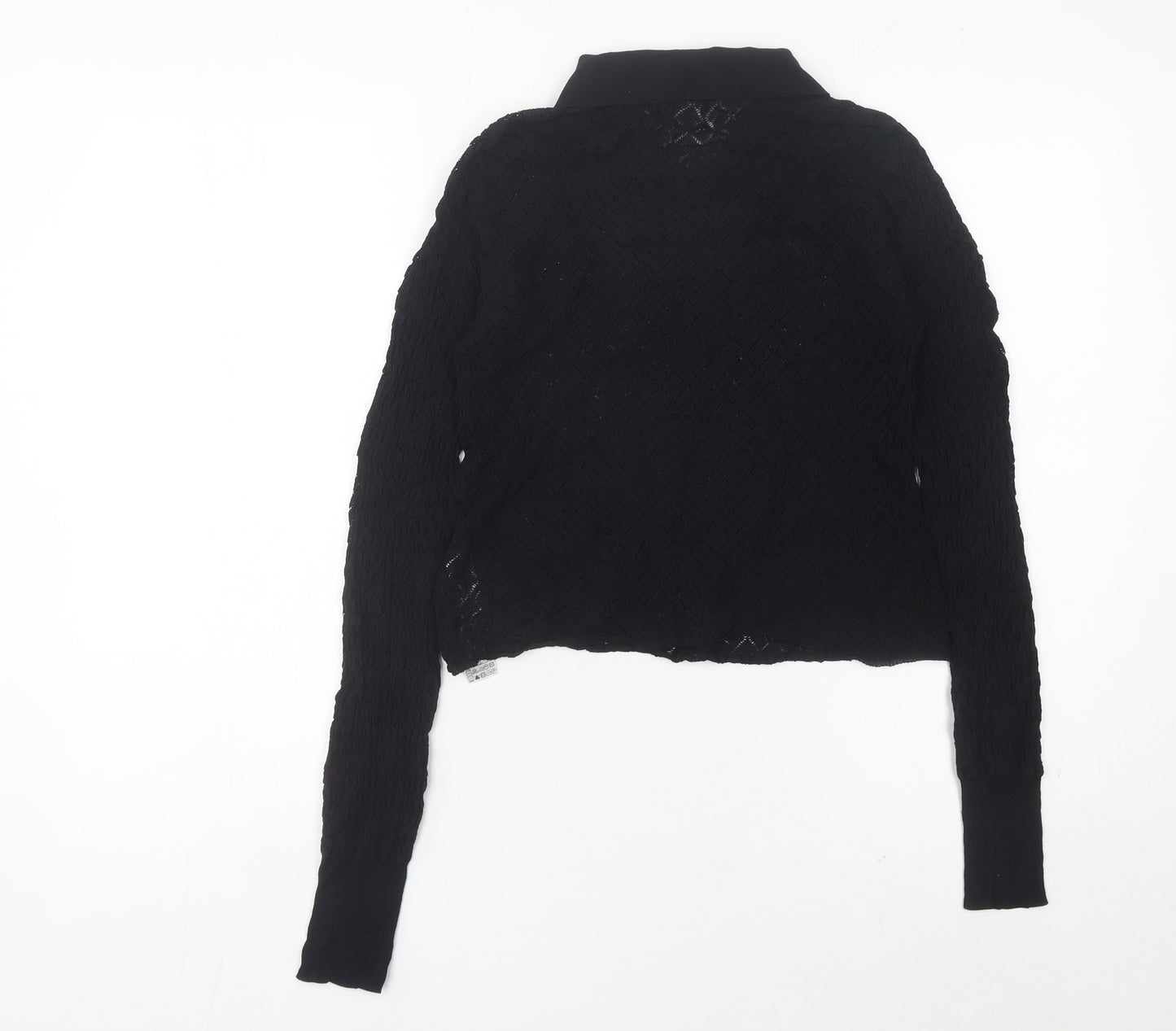 Zara Womens Black Collared Knit Button-Up Cropped Top Size 12