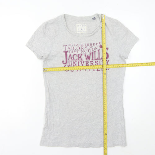 Jack Wills Womens Grey Cotton T-Shirt Size 12 Casual Slim Fit