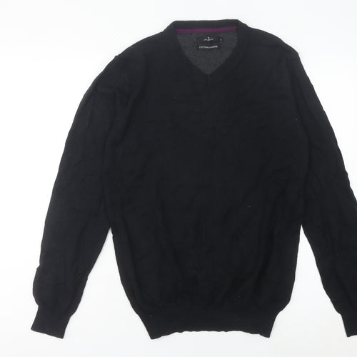 Jeff Banks Men’s Black Cotton Cashmere V-Neck Jumper Size S