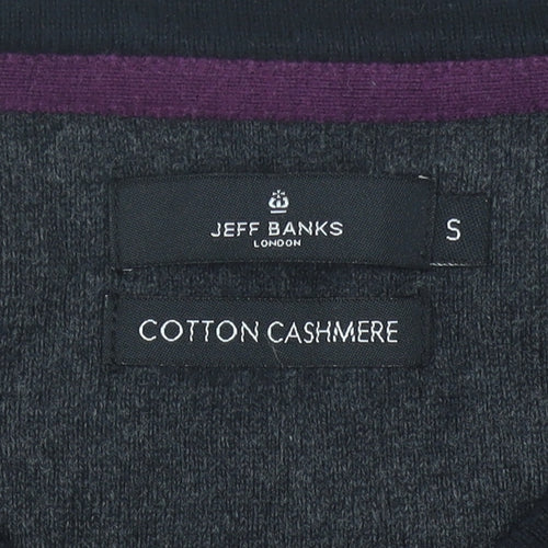 Jeff Banks Men’s Black Cotton Cashmere V-Neck Jumper Size S