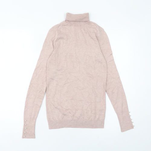 Zara Women Beige Slim Fit Roll Neck Knit Jumper Size S