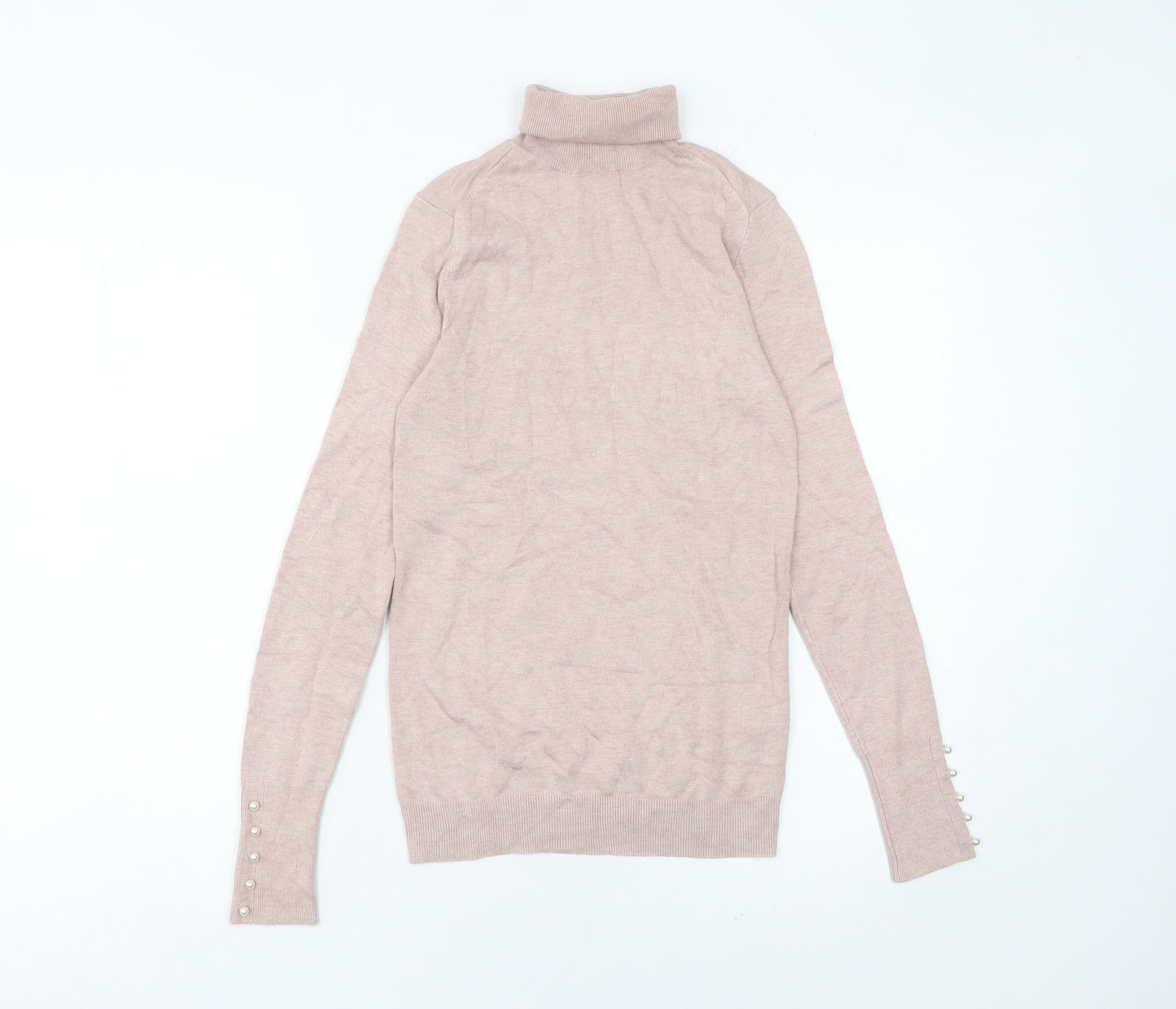 Zara Women Beige Slim Fit Roll Neck Knit Jumper Size S