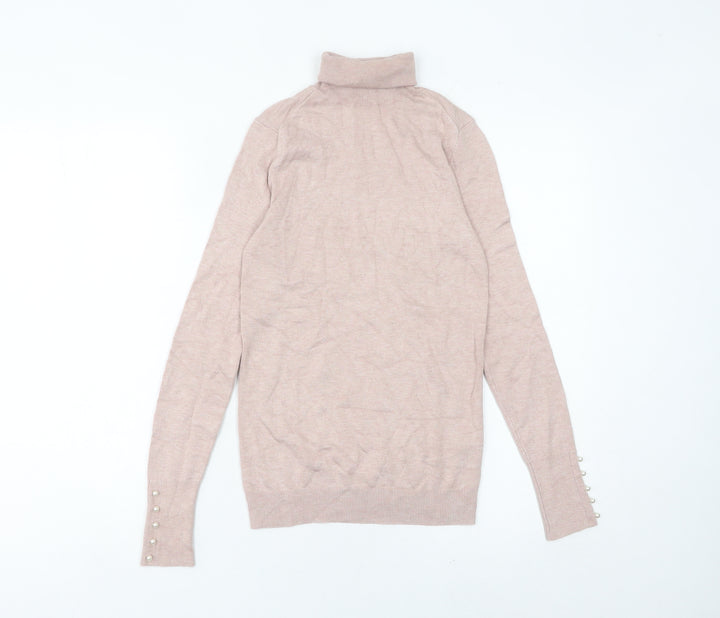 Zara Women Beige Slim Fit Roll Neck Knit Jumper Size S
