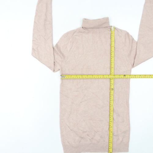 Zara Women Beige Slim Fit Roll Neck Knit Jumper Size S
