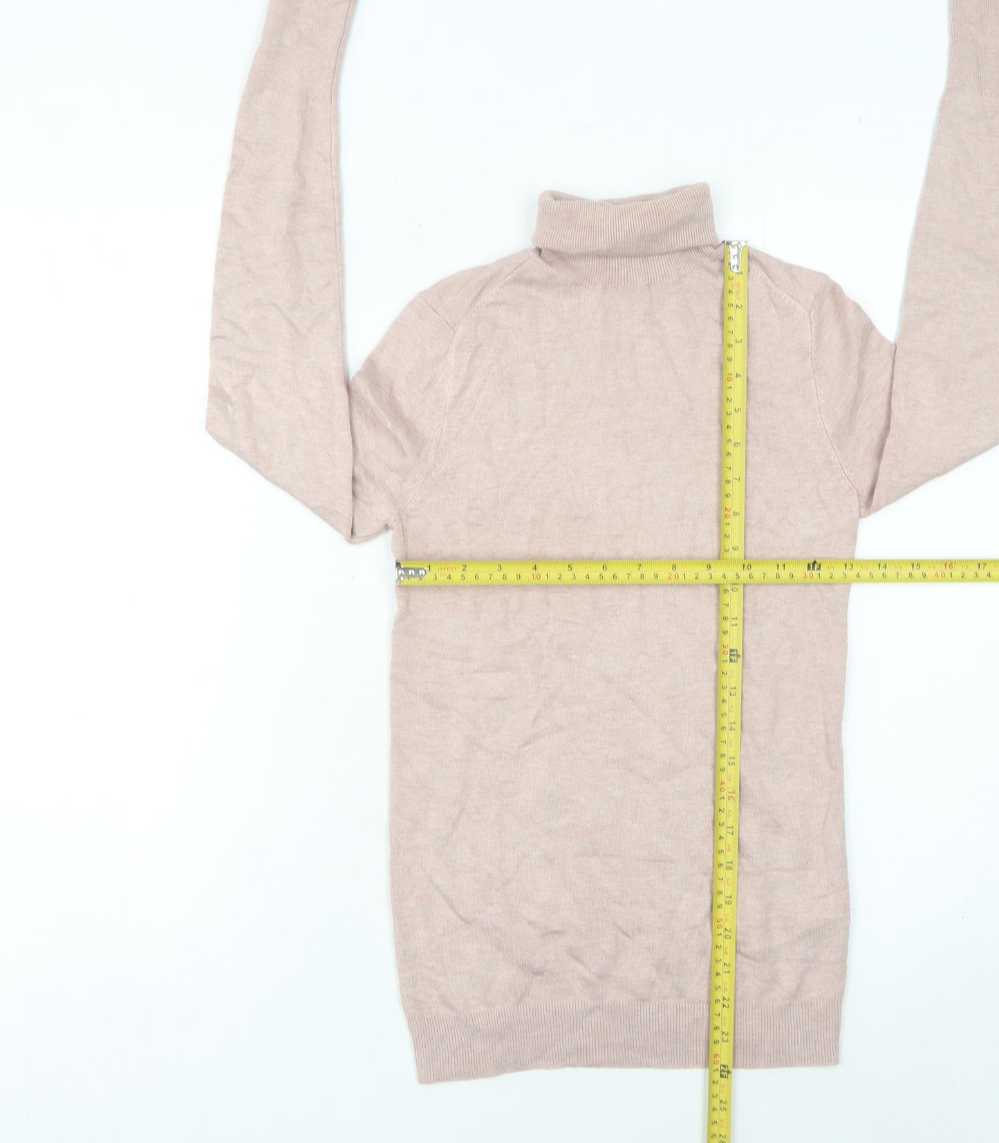 Zara Women Beige Slim Fit Roll Neck Knit Jumper Size S