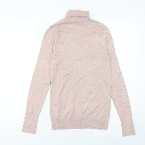 Zara Women Beige Slim Fit Roll Neck Knit Jumper Size S