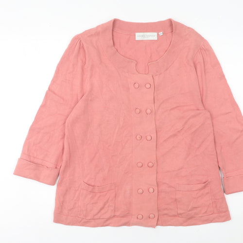 Edina Ronay Women’s Pink Cotton Cardigan UK 18 Round Neck 3/4 Sleeve