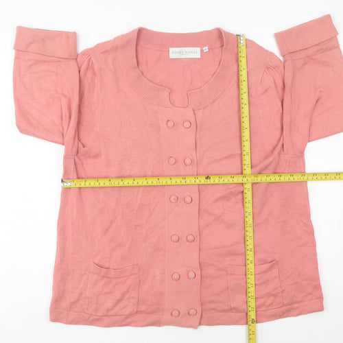 Edina Ronay Women’s Pink Cotton Cardigan UK 18 Round Neck 3/4 Sleeve