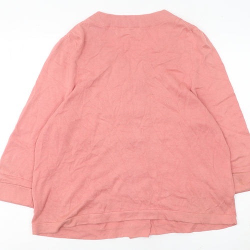 Edina Ronay Women’s Pink Cotton Cardigan UK 18 Round Neck 3/4 Sleeve