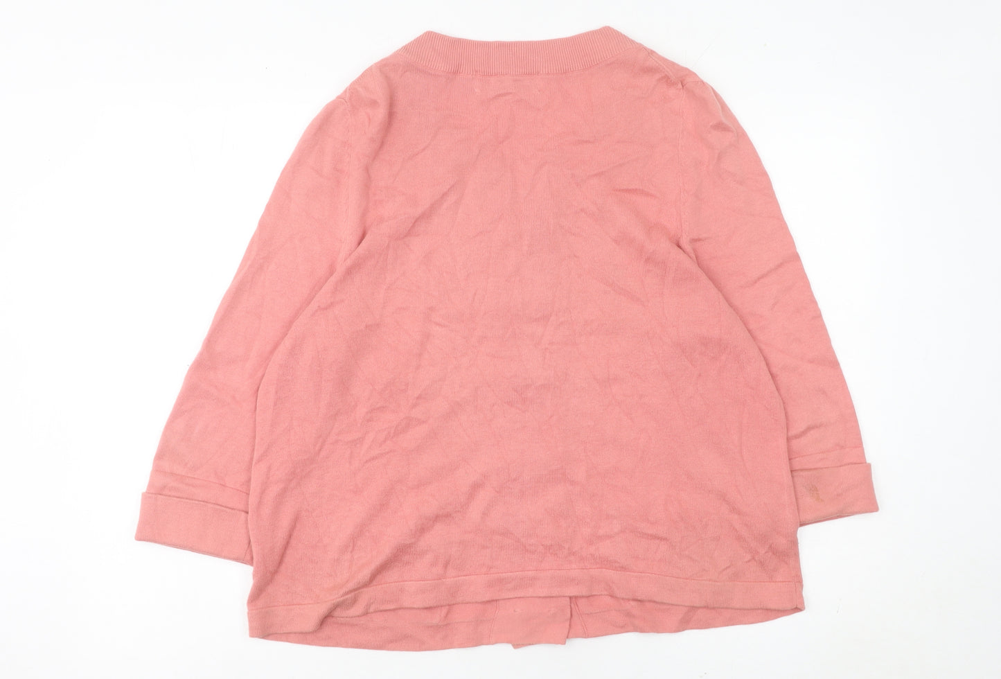 Edina Ronay Women’s Pink Cotton Cardigan UK 18 Round Neck 3/4 Sleeve