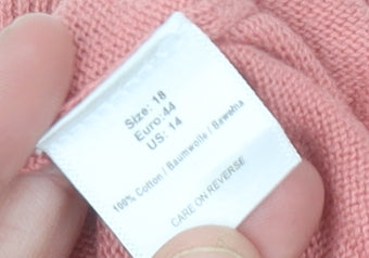Edina Ronay Women’s Pink Cotton Cardigan UK 18 Round Neck 3/4 Sleeve