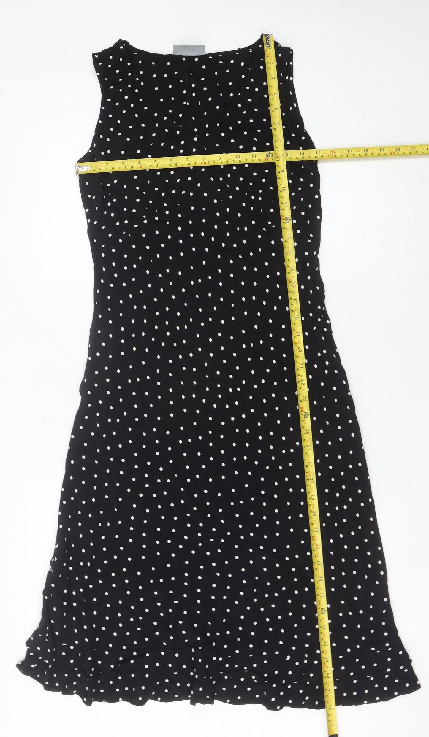 Wallis Womens Black White Polka Dot Shift Dress Size 12 Sleeveless