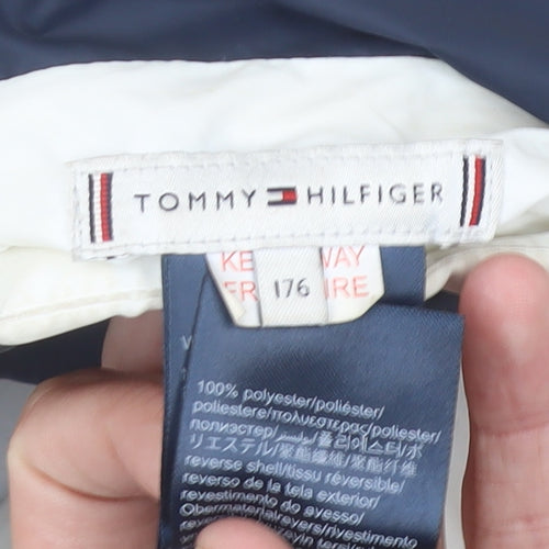 Tommy Hilfiger Unisex Kids Blue Hooded Parka Coat Size 16 Years