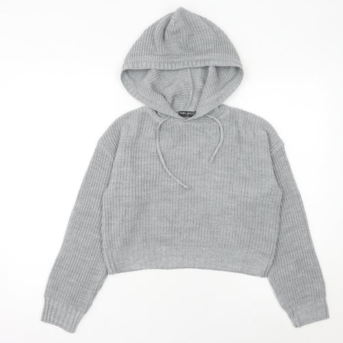 Select Womens Grey Chunky Knit Hooded Pullover Jumper Size S