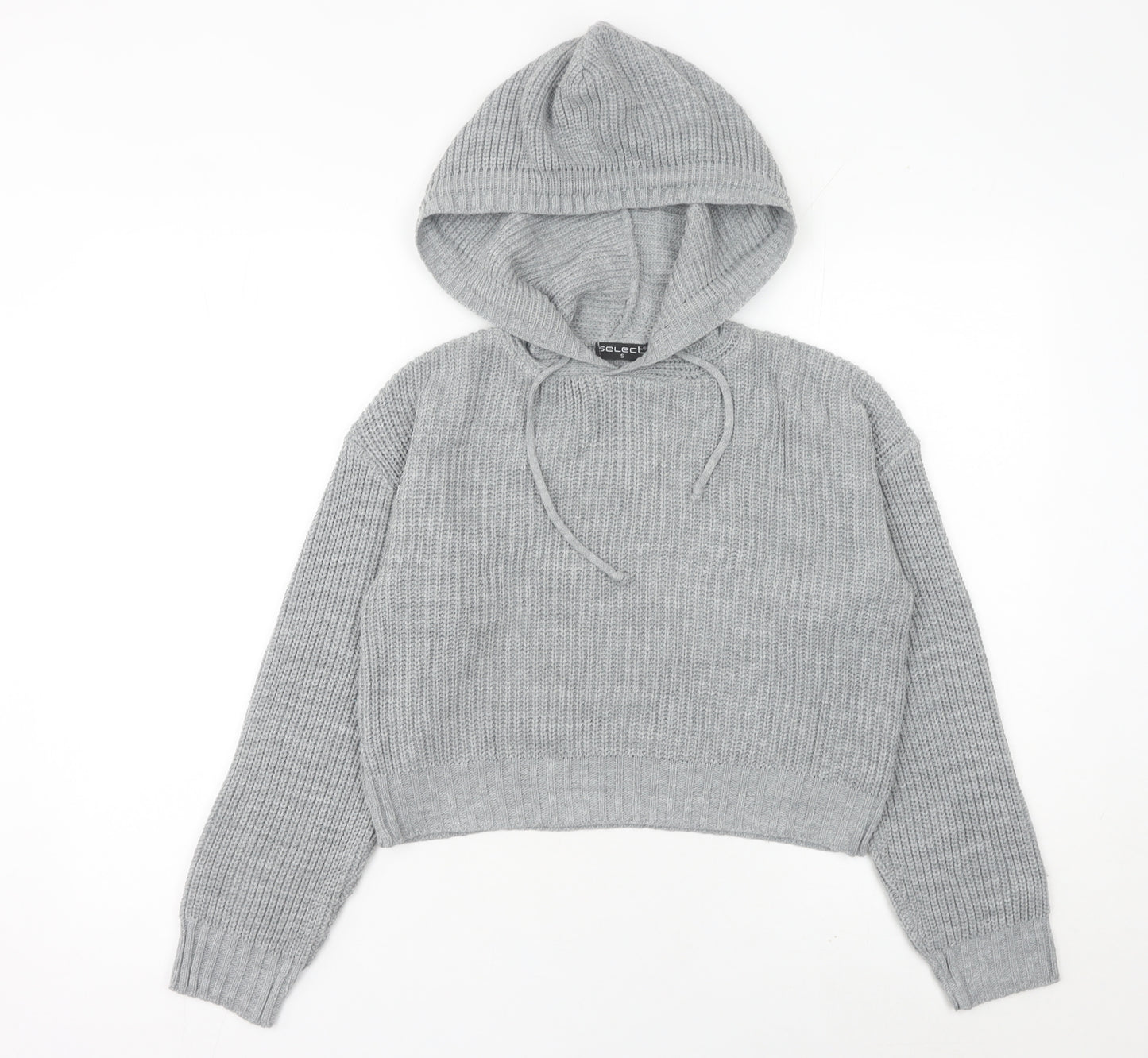 Select Womens Grey Chunky Knit Hooded Pullover Jumper Size S