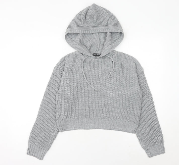 Select Womens Grey Chunky Knit Hooded Pullover Jumper Size S