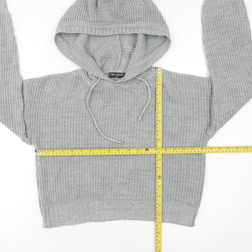 Select Womens Grey Chunky Knit Hooded Pullover Jumper Size S