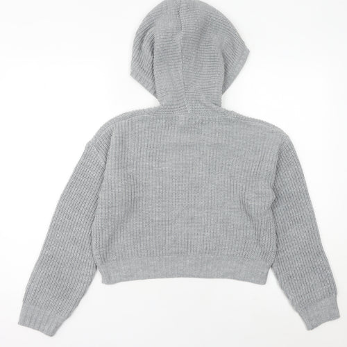 Select Womens Grey Chunky Knit Hooded Pullover Jumper Size S