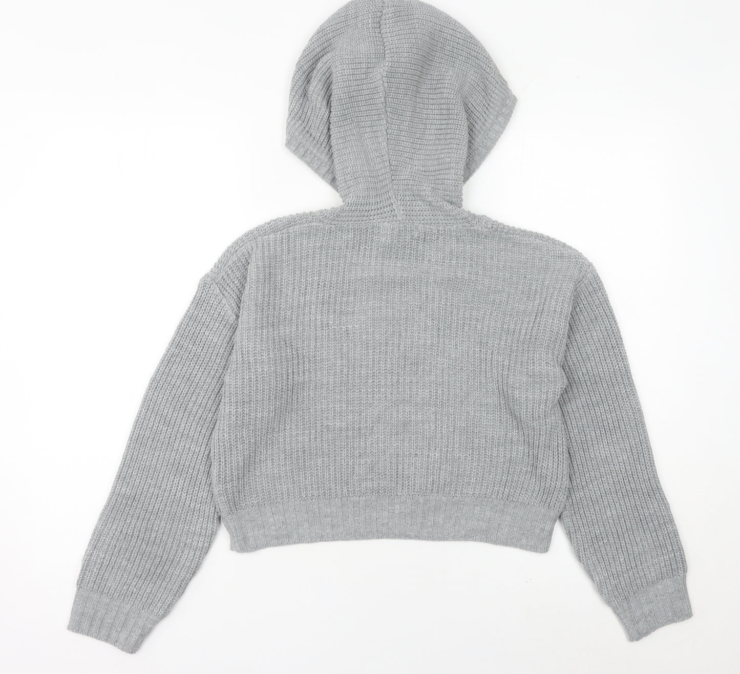 Select Womens Grey Chunky Knit Hooded Pullover Jumper Size S