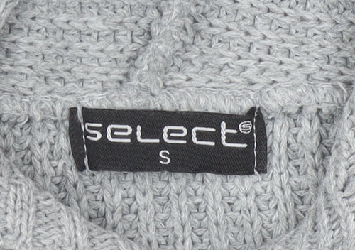 Select Womens Grey Chunky Knit Hooded Pullover Jumper Size S