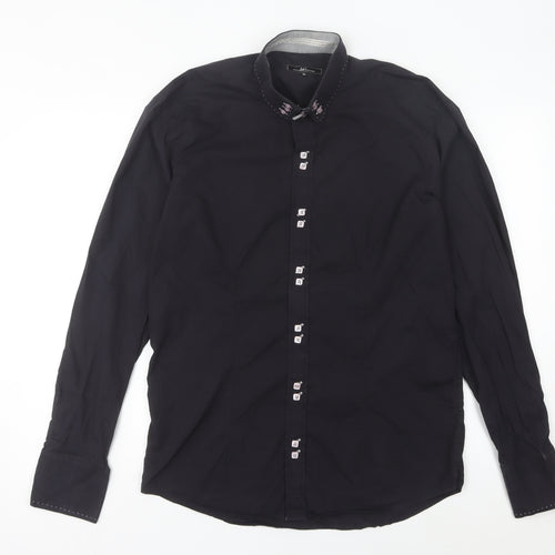 Swade Platinum Men's Black XL Slim Fit Long Sleeve Cotton Shirt