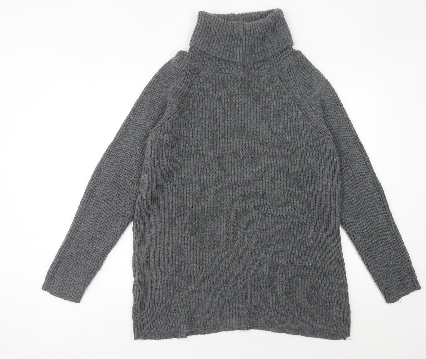 Light Before Dark Womens Grey Roll Neck Ribbed Knit Jumper Size S