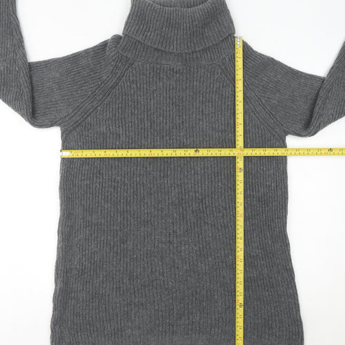 Light Before Dark Womens Grey Roll Neck Ribbed Knit Jumper Size S