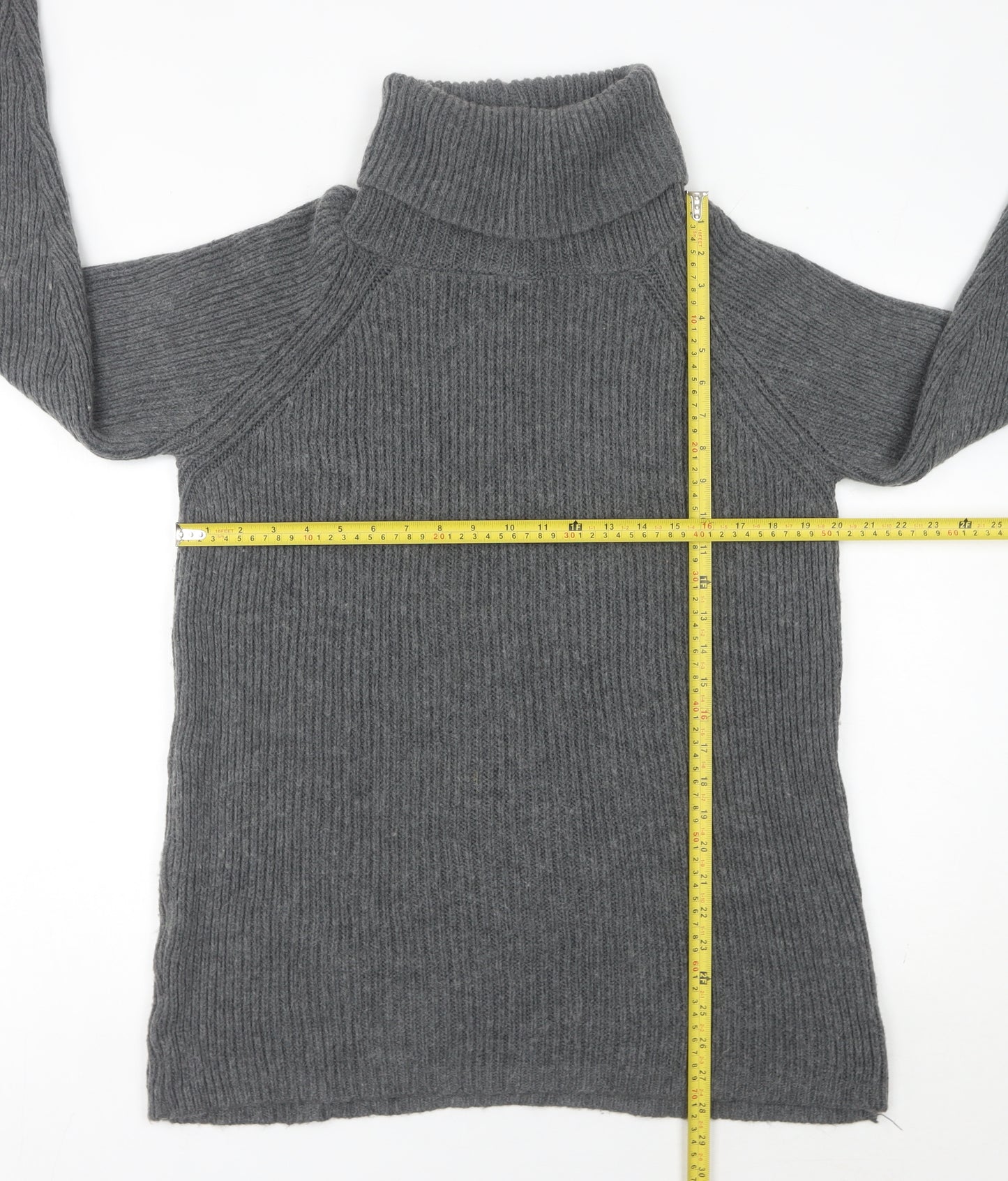 Light Before Dark Womens Grey Roll Neck Ribbed Knit Jumper Size S