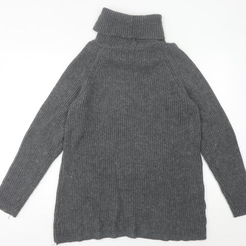 Light Before Dark Womens Grey Roll Neck Ribbed Knit Jumper Size S