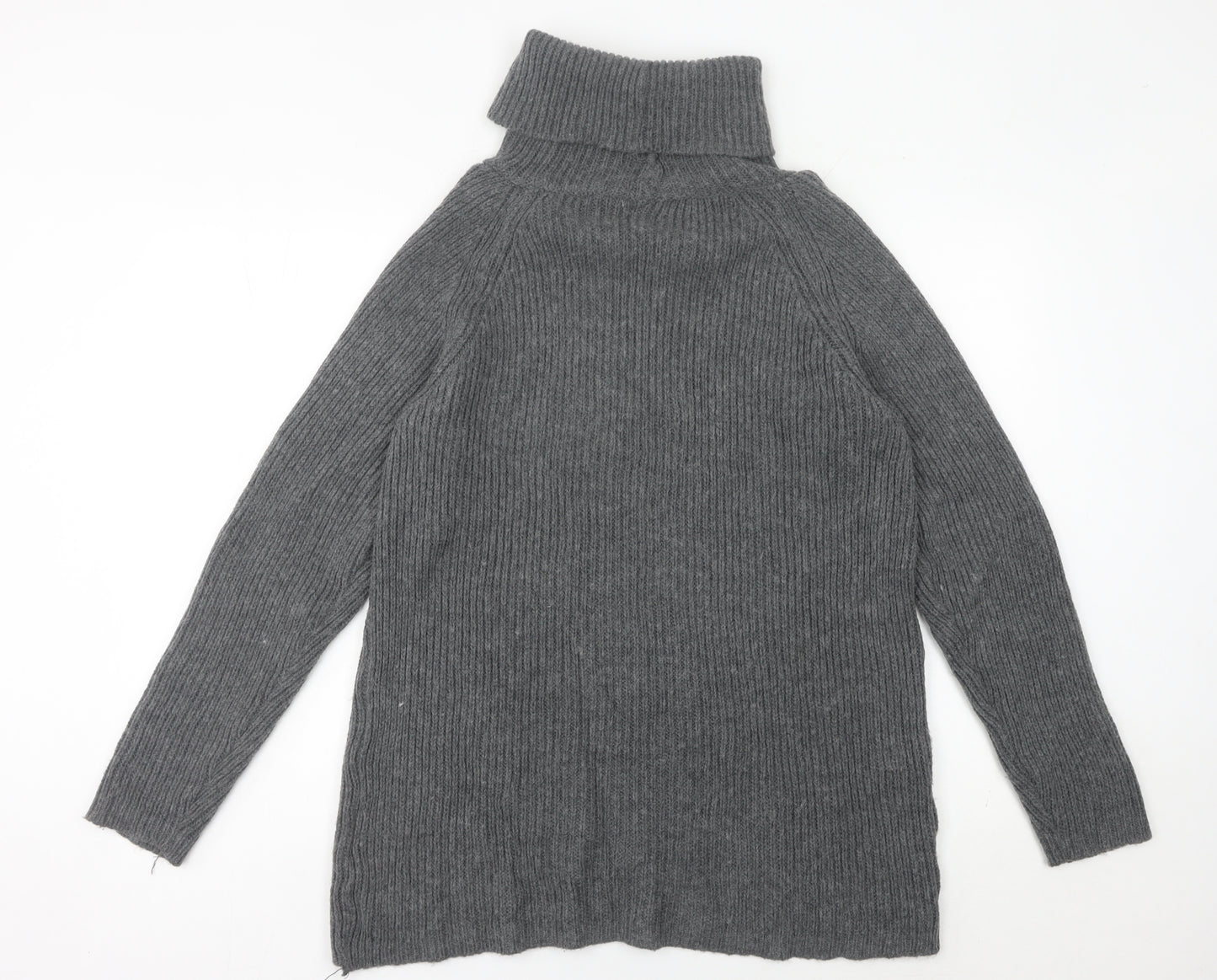 Light Before Dark Womens Grey Roll Neck Ribbed Knit Jumper Size S