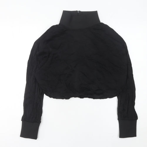 Zara Women Black Cropped Blouse High Neck Long Sleeve M