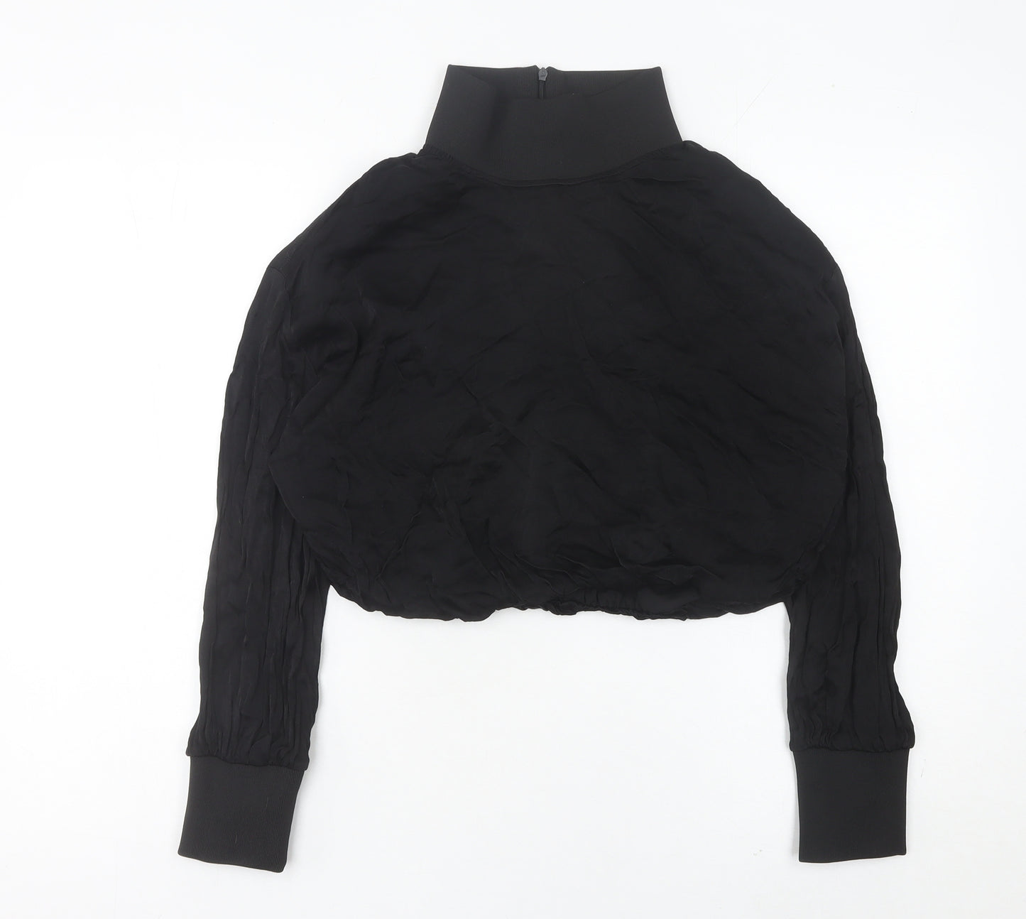 Zara Women Black Cropped Blouse High Neck Long Sleeve M